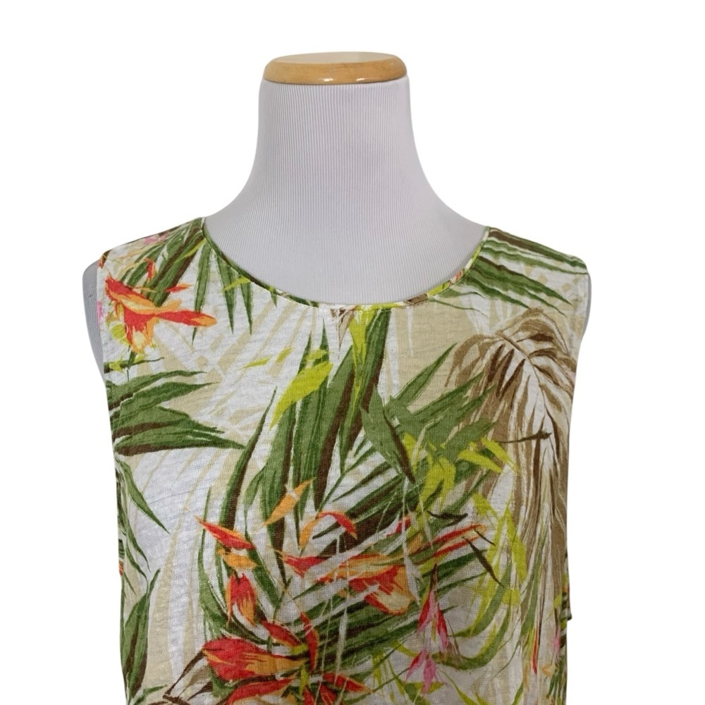 J. Jill Love Linen Popover Tropical Floral Sleeveless Top Women’s L Linen Palm